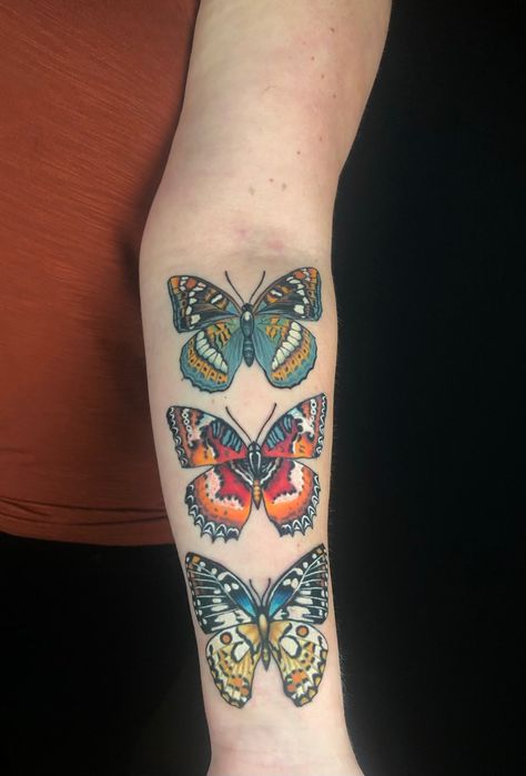 Color Butterfly Tattoo Designs, Maximalist Tattoo Ideas, Bold Butterfly Tattoo, Colored Butterfly Tattoo, Butterfly Tattoo Color, Butterfly Tattoo Sleeve, Finger Tattoo For Women, Boho Tattoos, Insect Tattoo