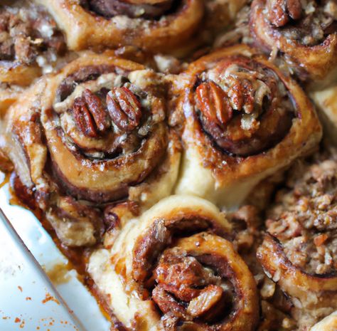 These fluffy and sweet cinnamon rolls are made with a homemade dough that's flavored with maple syrup and cinnamon. Cinnamon Rolls With Nuts Pecans, Maple Cinnamon Rolls Homemade, Maple Pecan Cinnamon Rolls, Pecan Cinnamon, Pecan Cinnamon Rolls, Baking For Beginners, Baking Breads, Pecan Sticky Buns, Pecan Rolls