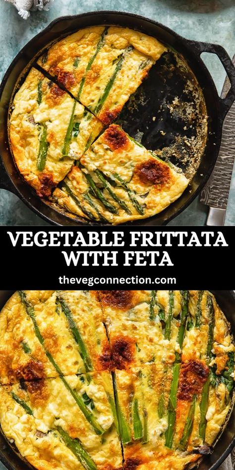 No matter what meal of the day you are cooking for, a frittata is an outstanding option. This stunning vegetable frittata is made with asparagus, mushrooms, spinach and feta made in a flash! Leek Frittata, Fritata Recipe, Frittata Muffins, Vegetable Frittata, Frittata Recipes, Meal Of The Day, Spinach And Feta, Vegan Meals, Favorite Food