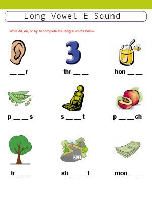 Worksheet | Long vowel "E"Sound (ea, ee, ey) | Write ea, ee, or  ey to complete words with long vowel "E"sound. All About Me Eyfs Planning, Ee Sound Words Worksheets, Short And Long Vowel Sounds Worksheet, Long Ee Sound Words, Long Vowel Ee And Ea Worksheets, Montessori Activities Baby, Aeiou Vowels Worksheets, O_e Worksheets Long Vowels, Ee Words