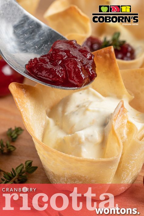 Elevate your holiday entertaining with our Cranberry Ricotta Wontons! 🥟✨ Bursting with the perfect blend of sweet cranberries and creamy ricotta, wrapped in a crispy wonton shell, these bites are a festive delight. 🍽️✨ Ready to impress your guests? Find the recipe and step-by-step guide on our website. Click the LINK in BIO to discover MORE. #HolidayEats #CranberryRicottaWontons #FestiveFlavors 🎄 Cranberry Wonton Cups, Wonton Appetizer Recipes, Appetizer Wraps, Wonton Appetizers, Wonton Wraps, Wonton Wrapper Recipes, Cranberry Brie, Wonton Cups, Crispy Wonton