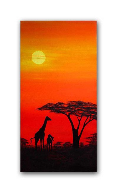 African Sunset Paintings | African sunset painting 'Giraffes at dusk' | Flickr - Photo Sharing! African Sunset Painting, Sunset Paintings, Giraffe Silhouette, Sunset Landscape Painting, African Sunset, Afrique Art, African Paintings, Silhouette Painting, Seni Cat Air