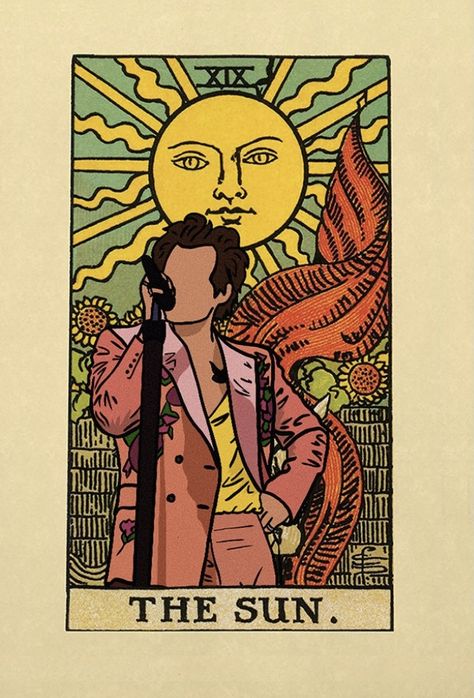 Harry Styles Tarot Card, Harry Styles Dibujo, The Sun Poster, Harry Styles Art, Harry Styles Drawing, Sun Poster, Harry Style, Harry Styles Poster, One Direction Harry Styles