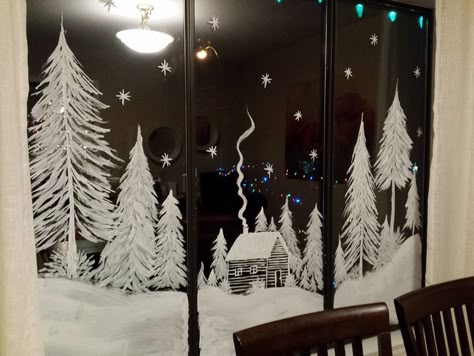 Snow Window Spray, Winter Themed Window Painting, Winter Window Painting White, Winter Window Art Ideas, Christmas Painted Windows Ideas, Christmas Snow Window Art, Window Winter Painting, Snow Window Painting, Winter Wonderland Window Painting