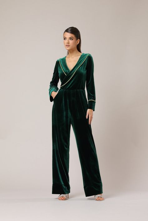 Long Sleeve Jumpsuit Formal, Dark Green Jumpsuit, Jumpsuit Bridesmaid, Bridesmaid Jumpsuit, Women Long Sleeve Jumpsuit, Cocktail Jumpsuit, Bridesmaids Jumpsuits, Jumpsuit For Wedding Guest, Party Jumpsuit