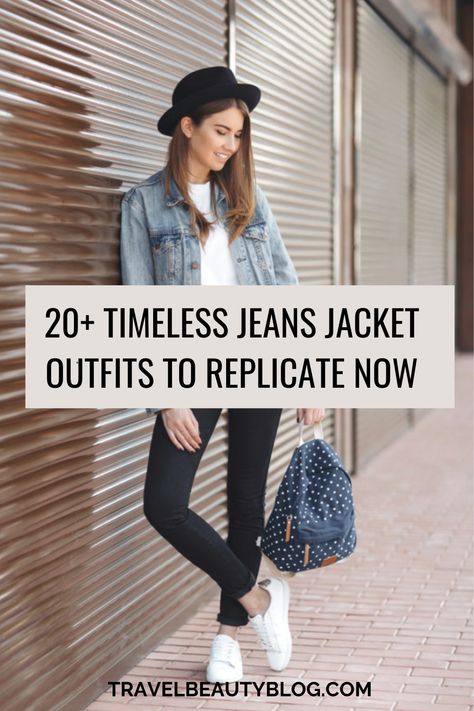 How to style a jeans jacket outfit for spring/summer + over 20 denim jacket outfit ideas to inspire your next ensemble! Casual Jean Jacket Outfits Spring, Denim Jacket Outfit Women Summer, How To Style A Blue Jean Jacket, Black Jeans Denim Jacket, Black Jeans With Jean Jacket, How To Wear Jean Jacket, Cute Outfits With Jean Jackets, What To Wear With A Jean Jacket, Light Jean Jacket Outfit