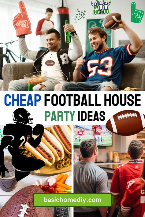 Get ready to host the ultimate Game Day house party on a budget with these DIY and wallet-friendly football party ideas! From clever decorations to tasty snacks and games, these tips will make your gathering a touchdown. Have a blast without breaking the bank! 🏈🏡🎉 #FootballParty #DIYPartyIdeas #GameDayFun Football Party Food Ideas, Fantasy Football Party, College Football Party, Football Shaped Foods, House Party Ideas, Football Treats, Football Party Foods, Football Diy, Budget Party