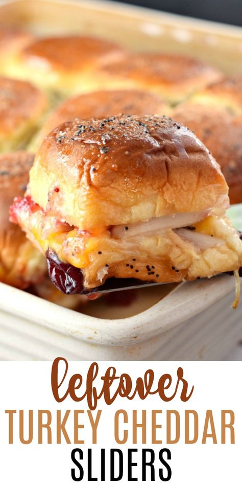 Transform your leftover turkey into something delicious. These Turkey Cheddar Sliders are an easy meal idea for the hectic after Thanksgiving shopping weekend! Recipes Sliders, Sandwich Appetizer, Hot Turkey Sandwiches, Turkey Appetizers, Turkey Sliders, Herb Turkey, Appetizer Sandwiches, Turkey Sandwich, Leftover Turkey Recipes