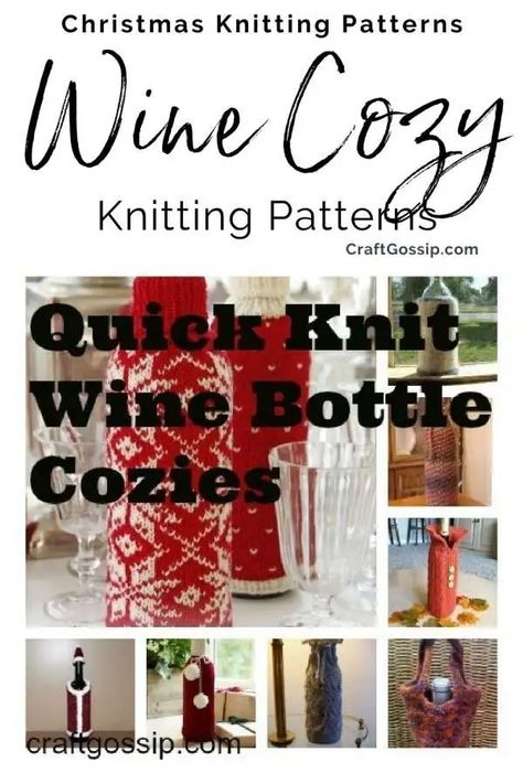 Quick Knits: Bottle Cozy Patterns – Knitting Wine Cozy, Quick Knitting Projects, Bottle Cozy, Crochet Holiday, Bottle Cozies, Cozy Pattern, Bottle Covers, Christmas Stockings Diy, Wine Bottle Covers