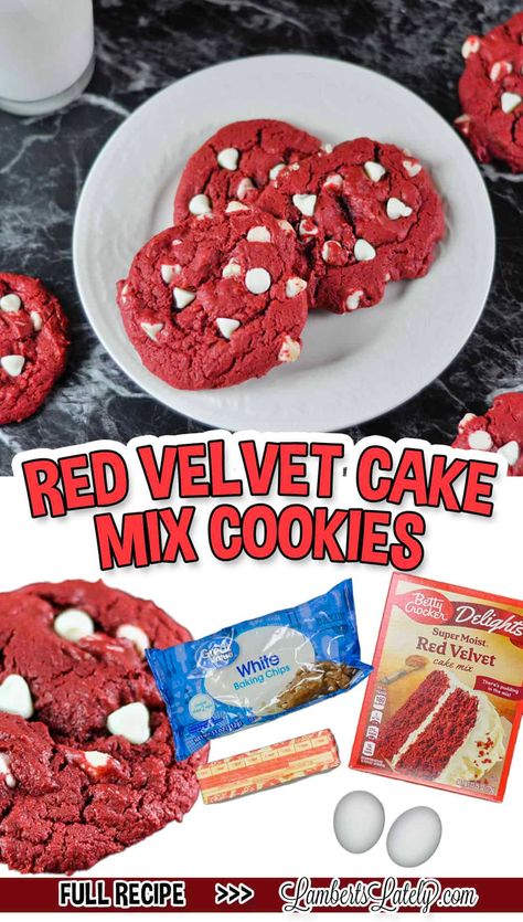 Red Velvet Cake Cookies, Red Velvet Cake Recipe Easy, Food Truck Desserts, Red Velvet Cake Mix Cookies, Red Velvet Sandwich Cookies, Red Velvet Cookie Recipe, Quick And Easy Sweet Treats, Cake Box Cookies, Velvet Cookies