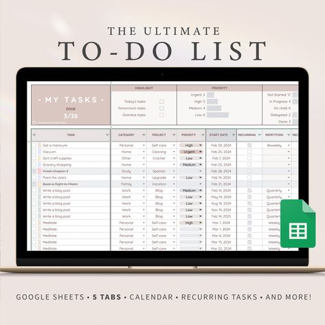 To-Do List Template Spreadsheet Google Sheets Monthly Weekly Daily Task Tracker Digital Productivity Planner To Do Checklist Organization Task Tracking Spreadsheet, Google Sheet Organization, Google Sheets Templates, Task Tracker, Digital Ideas, To Do Checklist, Daily Task, Spreadsheet Template, Task List