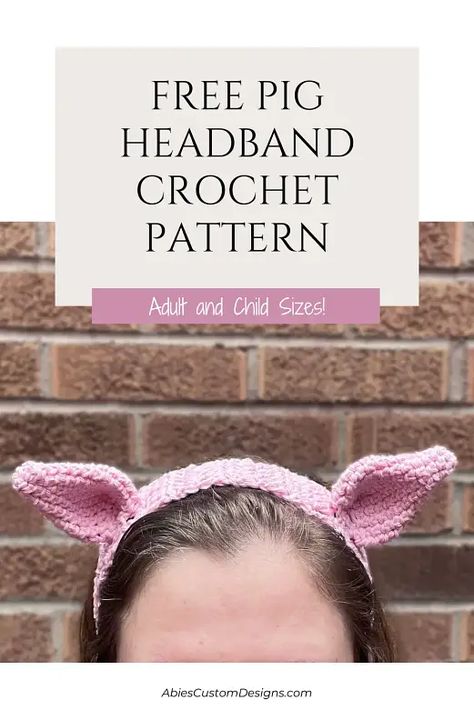 Crochet Pig Ears, Crochet Pig Hat, Pig Headband, Headband Crochet Pattern, Crochet Farm Animals, Crochet Crown, Crochet Pig, Headband Crochet, Crochet Hair Clips