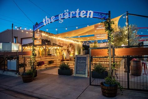 Outdoor Beer Garden Ideas, Garden Restaurant Design Outdoor, Food Park Design Ideas, Open Cafe Outdoor Design, Beer Garden Design, Beer Garden Ideas, Container Park, Food Truck Park, Outdoor Restaurant Patio