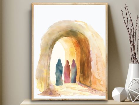 Empty Tomb Painting, Tomb Painting, The Tomb Is Empty, Jesus Tomb, Minimal Watercolor, Empty Tomb, Bible Prints, Jesus Wall Art, Jesus Prints