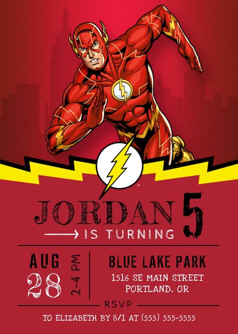 The Flash | Happy Birthday dc comics superhero comics birthday cartoon kids super hero kids birthday the flash the flash birthday Flash Birthday Party, Happy Birthday Invitation, Superhero Birthday Party Invitations, Happy Birthday Wishes For Him, Party Invitations Templates, Make Birthday Invitations, Superman Birthday, Superhero Birthday Invitations, Birthday Wishes For Him