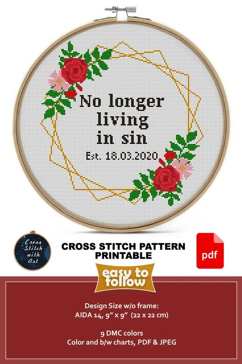 Funny Wedding Cross Stitch Pattern Modern. Customizable | Etsy Snarky Cross Stitch, Subversive Cross Stitch Patterns, Cross Stitch Floral, Wedding Cross Stitch Patterns, Wedding Cross Stitch, Easy Cross Stitch Patterns, Wedding Cross, Easy Cross, Framed Cross Stitch