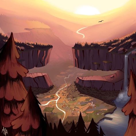 Gravity Falls Scenery, Fantasy Nature Art, Gravity Falls Wallpaper, Gravity Falls Oc, Gravity Falls Aesthetic, Gravity Falls Oregon, Oregon Aesthetic, Falls Aesthetic, Autumn Tattoo