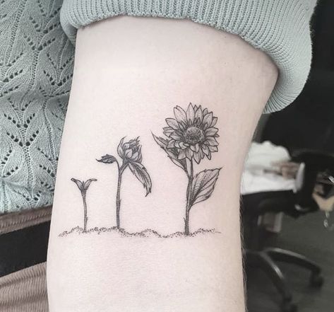 Blooming Sunflower Tattoo, Gardener Tattoo Ideas, Autoimmune Tattoo Ideas, Blooming Flower Tattoo, Blooming Tattoo, Bloom Tattoo, Tattoo Perna, Roots Tattoo, Blooming Sunflower