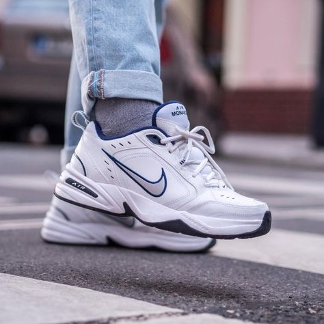 Nike Chunky Shoes, Sports Athleisure, Walking Shoes For Men, Air Monarch Iv, Nike Air Monarch Iv, Nike Trainer, Nike Air Monarch, Comfortable Mens Shoes, White Nike Shoes