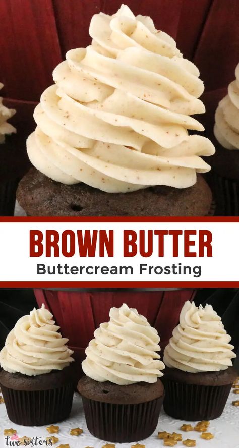 Brown Butter Buttercream Frosting - creamy and delicious buttercream frosting with an added nutty, toasty butter flavor that only comes from Brown Butter. So delicious and perfect for Fall desserts! It is super delicious and so easy to make. Your family will beg you to make this yummy frosting again and again. Pin this delicious homemade frosting for later and follow us for more great Frosting Recipes! #Frosting #FrostingRecipes #BrownButter #ButtercreamFrosting Cupcake Creme, Delicious Buttercream Frosting, Brown Butter Frosting, Healthy Sweet Snacks, Homemade Frosting, Butter Frosting, Icing Recipe, Cake Frosting, Frosting Recipes