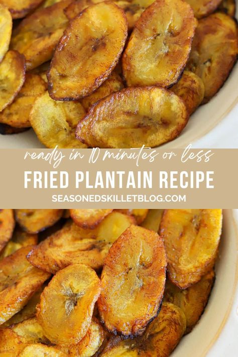 This Fried Plantains Recipe makes perfectly golden brown fried plantains every time, with a crisp, caramelized outside and a soft, sweet, creamy center. Serve them with your favourite Jamaican dishes because this is the ultimate Caribbean side dish! Plantains Recipes, Plantains Recipe, Fried Plantain Recipe, Sweet Fried Plantains, How To Cook Plantains, Baked Plantains, Island Recipes, Fried Plantains, Grilled Scallops