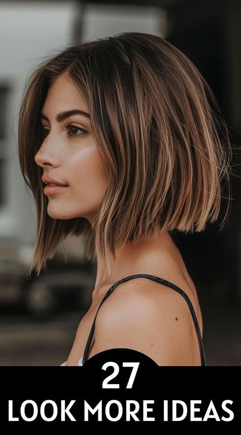 Feminine Short Bob Haircut, Slight Inverted Bob Hairstyles, Short Bobs For Thick Hair Over 40, Short Hair 2020 Trends Women, Longer In Front Bob, Textured Bob Brunette, Bob Longer In Front Shorter In Back, Victoria Beckham Hair 2024, Haircuts For Short Necks For Women