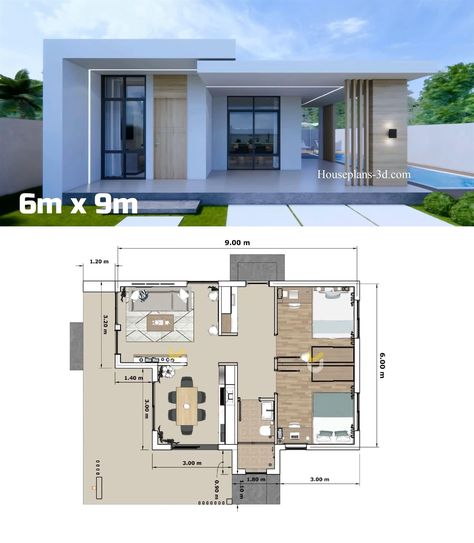 Modern Villa 1 Floor, House Parapet Wall Design, Small Modern Home Design, Small House Blueprints, Bungalow Style House Plans, House Roof Design, Modern Small House Design, Small House Design Exterior, Modern Bungalow House