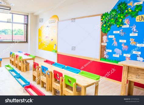 CHON BURI, THAILAND - SEPTEMBER 25, 2019: Desks, chairs and white board in the kindergarten classroom at Wattananusas school, Thailand. #Ad , #SPONSORED, #Desks#SEPTEMBER#CHON#BURI Daycare Design Layout, Daycare Interior Design, Daycare Floor Plans, Child Care Center Design, Thailand September, Classroom Floor Plan, Day Care Centre, Desks Chairs, Sofa Couch Design