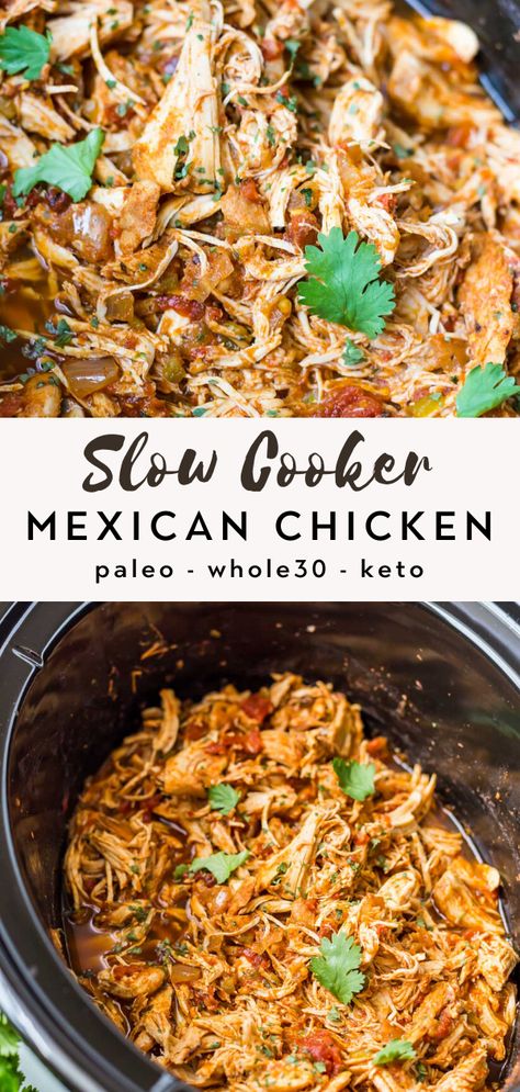 Paleo Crockpot Chicken, Shredded Mexican Chicken, Chicken For Tacos, Slow Cooker Mexican Chicken, Taco Salat, Slow Cooker Mexican, Enchilada Pasta, Mexican Shredded Chicken, Tacos Burritos