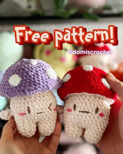 Free crochet pattern AMIGURUMI on Instagram: "Free crochet pattern by @domiscrochet 💜 When publishing your works, please indicate the designer of the pattern. Please respect the work…" Toys Quotes, Crochet Mushrooms, Mushroom Crochet Pattern, Kawaii Amigurumi, Mushroom Crochet, Easy Crochet Animals, Cute And Cuddly, Crochet Keychain Pattern, Crochet Animals Free Patterns