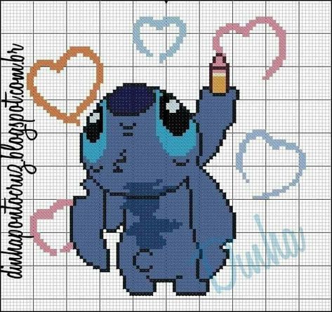 Disney Pixel Art, Kawaii Cross Stitch, Modele Pixel Art, Cross Stitch Pattern Maker, Stitch Character, Disney Cross Stitch Patterns, Pola Kristik, Disney Cross Stitch, Beaded Cross Stitch