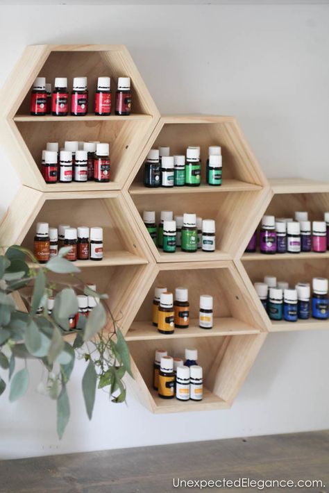 Wall Storage Ideas, Essential Oil Rack, Essential Oils Organization, Oil Rack, Diy Storage Shelves, Essential Oil Shelf, Wall Storage Systems, Pretty Storage, Diy Essentials