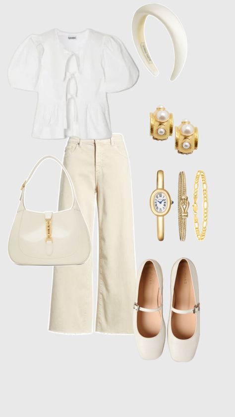 "Spring Freshness: Cream Monochrome Outfit with White Jeans – Effortless Elegance and Style Inspiration #SpringFashion #MonochromeOutfit #WhiteJeans #FashionInspo" Outfit Layout, White Outfit, Casual Chic Outfit, Cute Everyday Outfits, Basic Outfits, Casual Style Outfits, Looks Style, Lookbook Outfits, Outfits Casuales