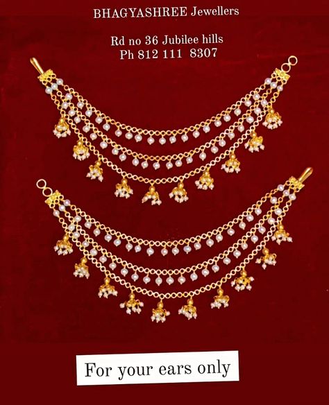 Really so lovely ear chains. Presenting some light weight Champaswaralu designs #bsjgold #Bhagyashreejewellers #bridaljewelry #weddingjewellery #hyderabad #bridalcollection #weddingcolloection #goldjewellery #jubileehills Champaswaralu Designs, Ear Chain, Jewellery Accessories, Bridal Collection, Hyderabad, Bridal Jewelry, Wedding Jewelry, Gold Jewelry, Jewelry Accessories