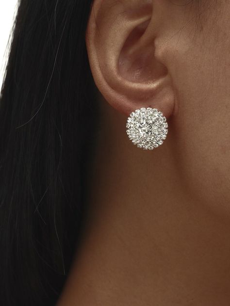 Silver Glamorous Collar  Glass  Stud Embellished   Women's Fashion Jewelry Sweet Earrings, Prom Jewelry, Anthropologie Jewelry, Rhinestone Decor, Triangle Earrings, Round Stud Earrings, Crystal Stud Earrings, Flower Earrings Studs, Rhinestone Jewelry