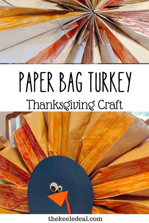 Easy 3-D Paper Bag Turkey Craft - The Keele Deal Paper Bag Turkey Craft, Turkey Paper Bag, Paper Bag Turkey, Thanksgiving Turkey Craft, Turkey Handprint, Thankful Tree, Thanksgiving Paper, Paper Bag Crafts, Paper Lunch Bags