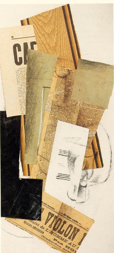 Braque, Georges, Glass, Carafe and Newspapers, 1914, Pasted papers, chalk and charcoal on cardboard George Braque, Synthetic Cubism, Francoise Gilot, Andre Derain, André Derain, Francis Picabia, Pablo Picasso Paintings, Art Movements, Cubism Art