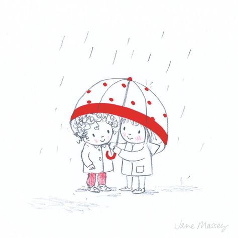 Jane Massey on Instagram: “Rainy Day 🖍 #sharing” Sharing Umbrella Drawing, Sharing Umbrella, Jane Massey, Umbrella Drawing, Doodle People, Under The Rain, Inspirational Illustration, Umbrella Art, Watercolor Projects