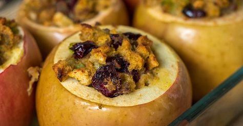 These are about to become a new family favorite... Stuffing From Scratch, Sausage Stuffing Thanksgiving, Stuffing With Apples, Baked Stuffed Apples, Stuffing Balls Recipe, Stuffed Apples, Apple Stuffing, Fresh Herb Recipes, Recipes Sides