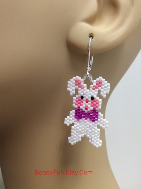 Seed Beaded Earrings Easter Earrings Bunny Earrings Easter | Etsy Canada Miyuki Beads Pattern Brick Stitch, Delica Beaded Earrings, Perler Earrings, Easter Bunny Earrings, Seed Beaded Earrings, Miyuki Beads Pattern, Beads Pattern, Easter Jewelry, Easter Earrings