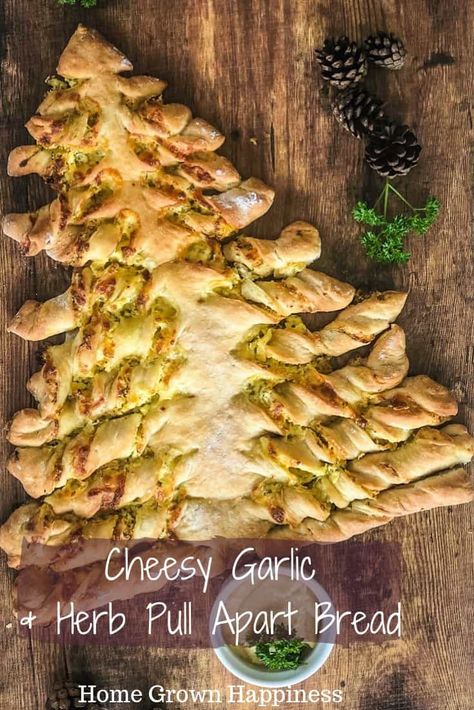 Cheesy Garlic and Herb Pull Apart Bread Christmas Tree Garlic Bread, Herb Pull Apart Bread, Tree Pull Apart Bread, Christmas Tree Pull Apart Bread, Holiday Dinner Sides, Christmas Tree Bread, Pull Apart Garlic Bread, Christmas Appetizers Easy, Easy Christmas Tree