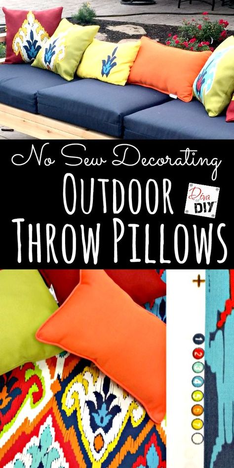 Looking for quick outdoor decorative pillows? With this easy tutorial take… Linen Throw Pillows, Diy Throw Pillows, Room Decor Crafts, Home Decor Diy Crafts, Patio Pillows, Blanket Diy, Diy Pillows, No Sew, Diy Home Decor Projects