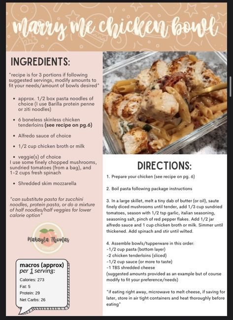 Mckayla Thomas Recipes, Mikayla Thomas Recipes, Mikayla Thomas Fit Recipes, Makayla Thomas, Fit Recipes, Marry Me Chicken, High Protein Meal Prep, Healthy High Protein Meals, Healthy Lunch Meal Prep