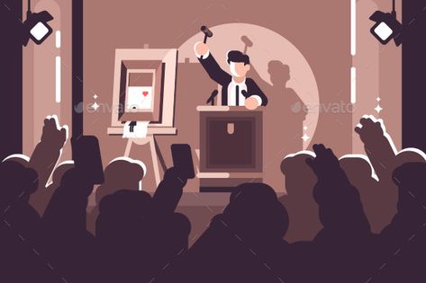 People at Auction of Art Flat Poster #Auction, #People, #Art, #Poster Game Theory, Art Stand, Flat Illustration, Editorial Illustration, Love At First Sight, Art Auction, Real Pictures, Online Auctions, Traditional Design