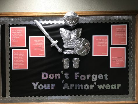 Royal Court Sunday School Decor, Armor Of God Bulletin Board Ideas, Armor Of God Bulletin Board, Army Bootcamp, Armor Of God Lesson, School Castle, Kingdom Vbs, Sunday School Decorations, Knight Party