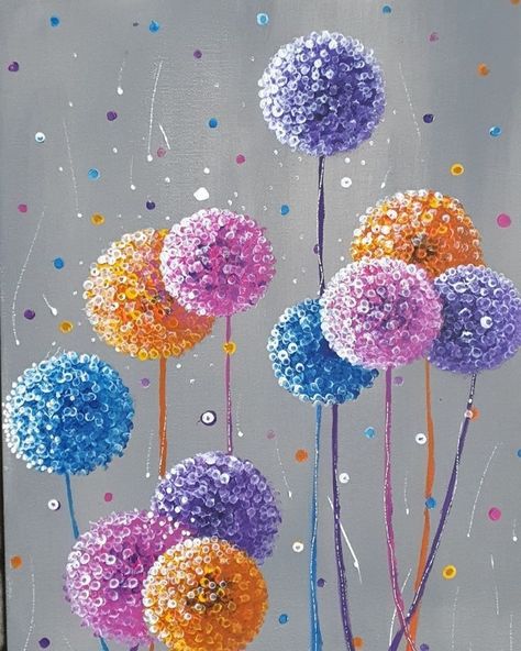 Bubble Wrap Art, Dandelion Painting, Dandelion Art, Bubble Painting, Texture Painting On Canvas, Unique Drawings, Art Texture, Budget Home, Dot Art Painting