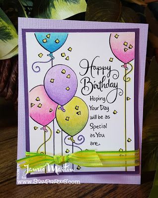 Stamp This! Birthday Balloons all in one stamp from #Stampendous. By Jamie… Anniversary Wish, Special Birthday Wishes, Happy Birthday Cards Diy, Birthday Card Drawing, Birthday Card Craft, Happy Birthday Celebration, Watercolor Birthday, Order Design, Plum Paper