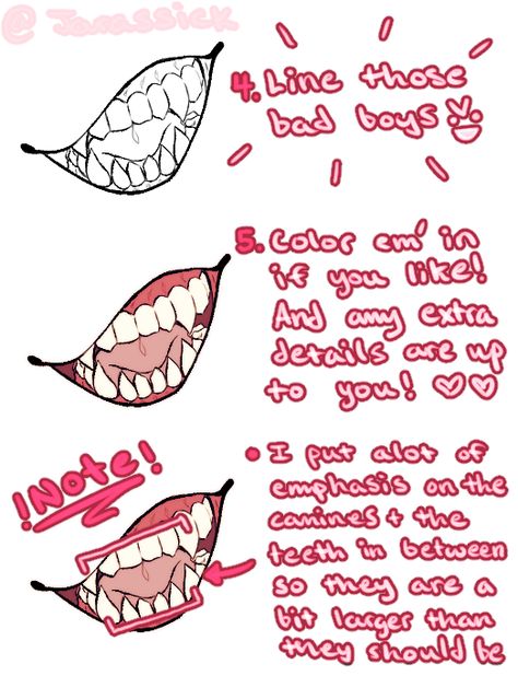 Bone Head ☠️ @coms on Twitter: "I got an ask on tumblr about how i draw teeth so i made this for em n thought id share here :'>… " Mouth Movement Reference Animation, Mouth Placement Drawing, Fox Teeth Drawing, Snarl Face Reference, Fang Reference Drawing, How To Draw Sharp Teeth, Mouth Drawing Reference Fangs, Vampire Mouth Drawing, Vampire Teeth Drawing