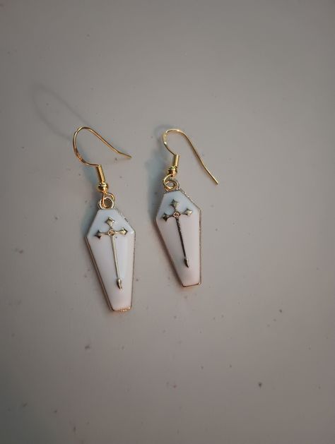 Grab these wonderful White Coffin Earrings w/ gold accent. Each of my pieces comes with a free surprise sticker :) Coffin Clay Earrings, Nickel-free White Plug Earrings As Gift, Nickel-free White Plug Earrings For Gift, Coffin Earrings, Tucson Az, Gold Accent, Tucson, Gold Accents, Clay Earrings