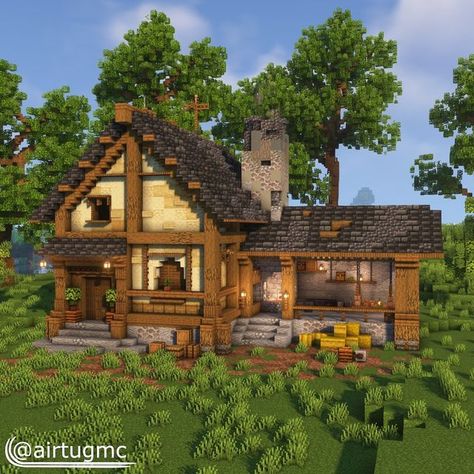 Minecraft Blacksmith Building, Black Smith House Minecraft, Minecraft Interiors Ideas, Minecraft Stonecutter House, Minecraft Carpenter House, Tool Smith House Minecraft, Smithing House Minecraft, Minecraft Logging Mill, Medieval Shop Minecraft